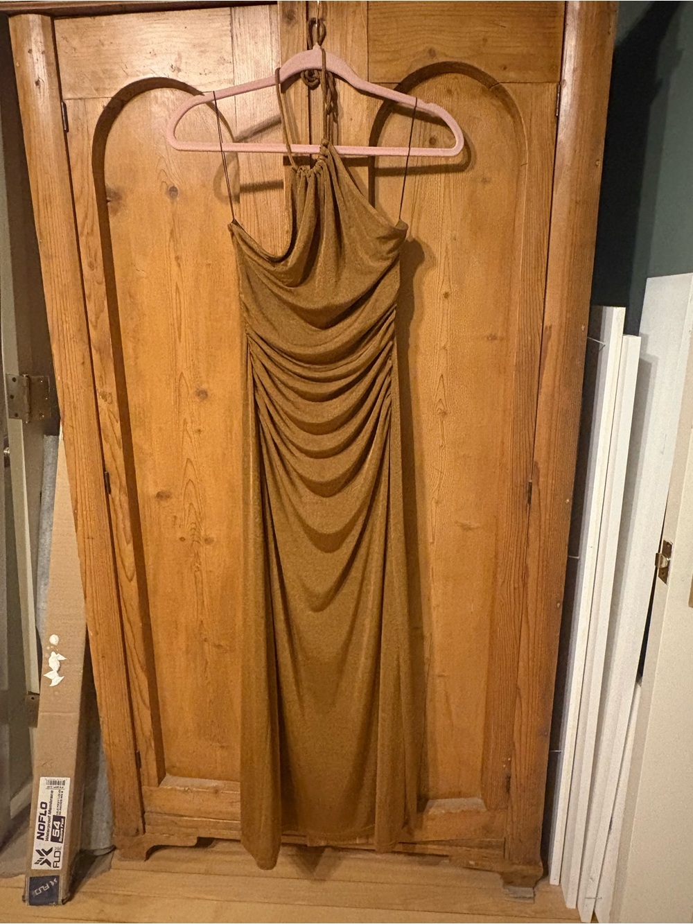 Strapless Ruched Maxi Dress in Mustard